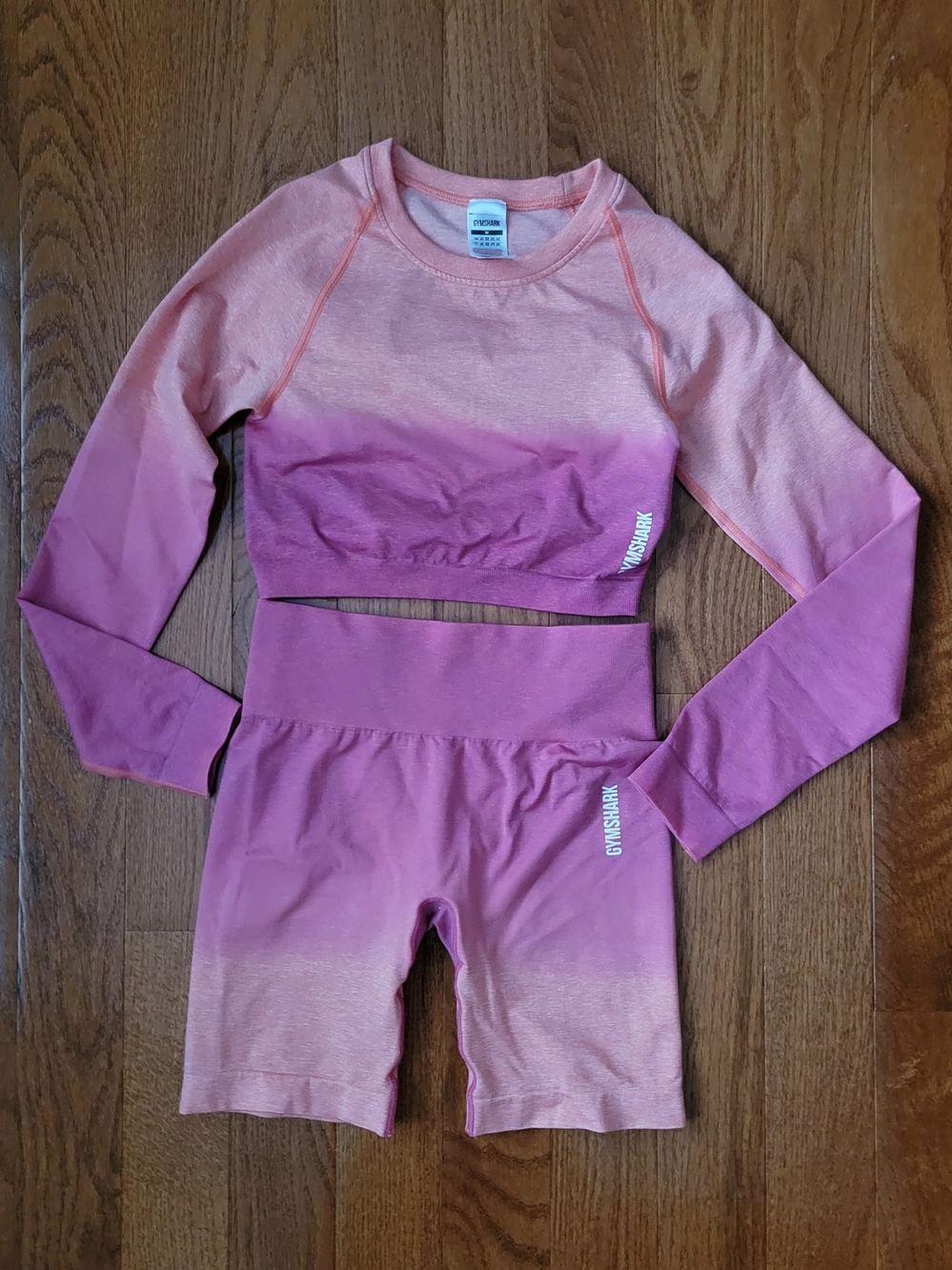 Gymshark Pink Ombre Long Sleeve Crop Top & High-Waist Shorts Set